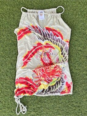 Vintage Ed Hardy Phoenix Graphic Tank Top Y2K Drawstring Camisole Size S